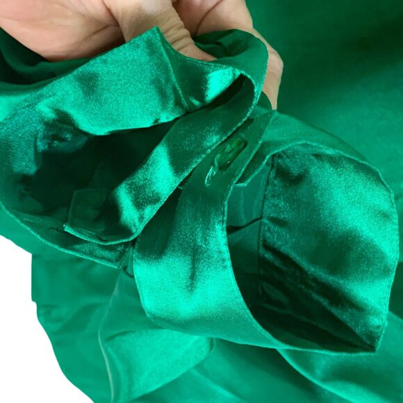 Women’s Green Satin Blouse Long Sleeve Party Formal Button-Up Size 18 Date - Picture 4 of 10